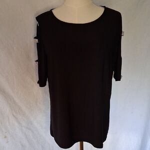 Black Cut Out Blouse with Short Sleeves